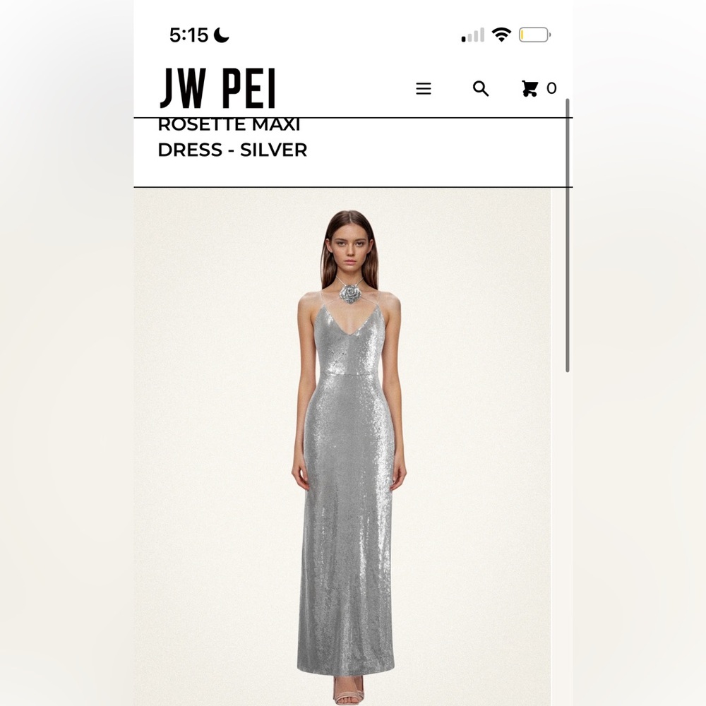 JW Pei HEISEY SILVER SEQUINNED ROSETTE MAXI DRESS - SILVER size 8 NWT